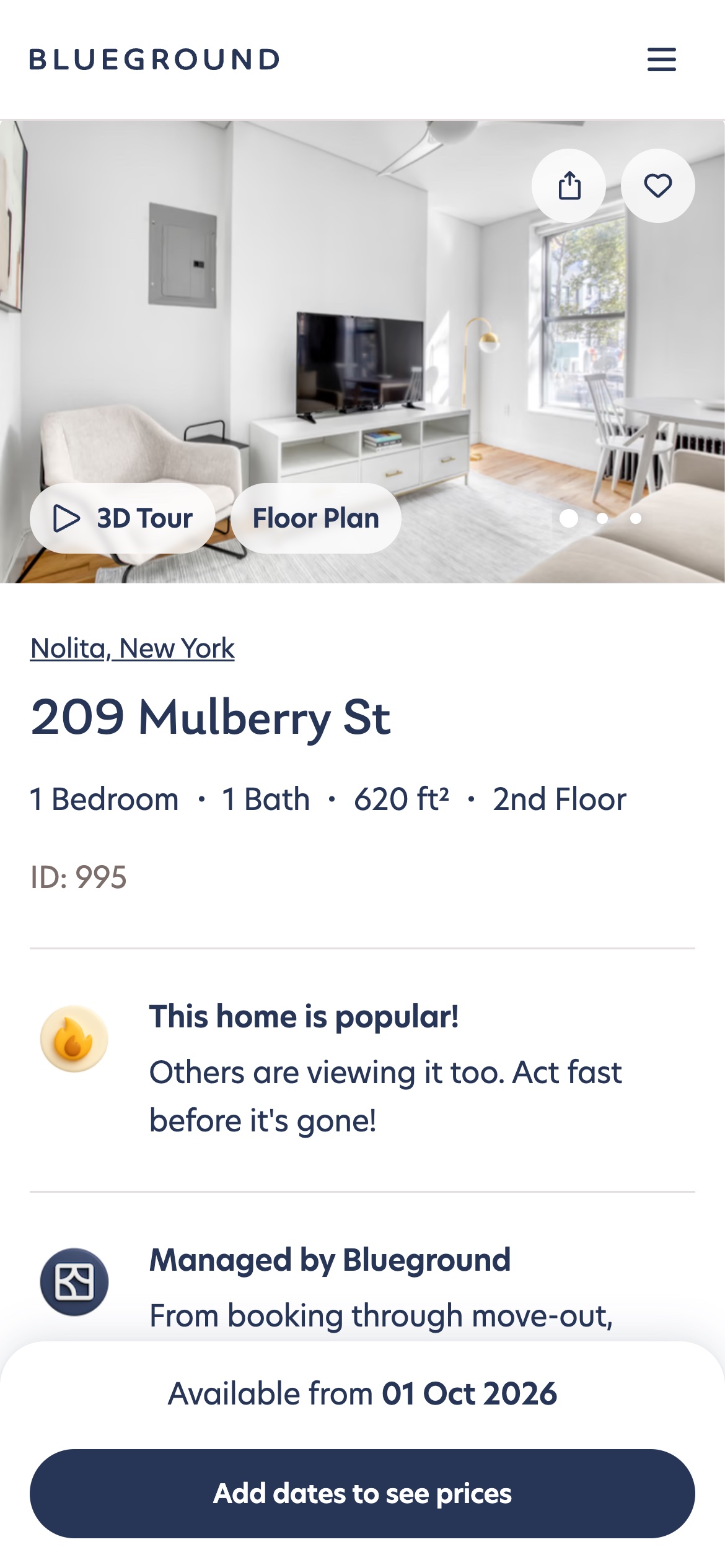 The live listing page on mobile, with a sticky booking bar