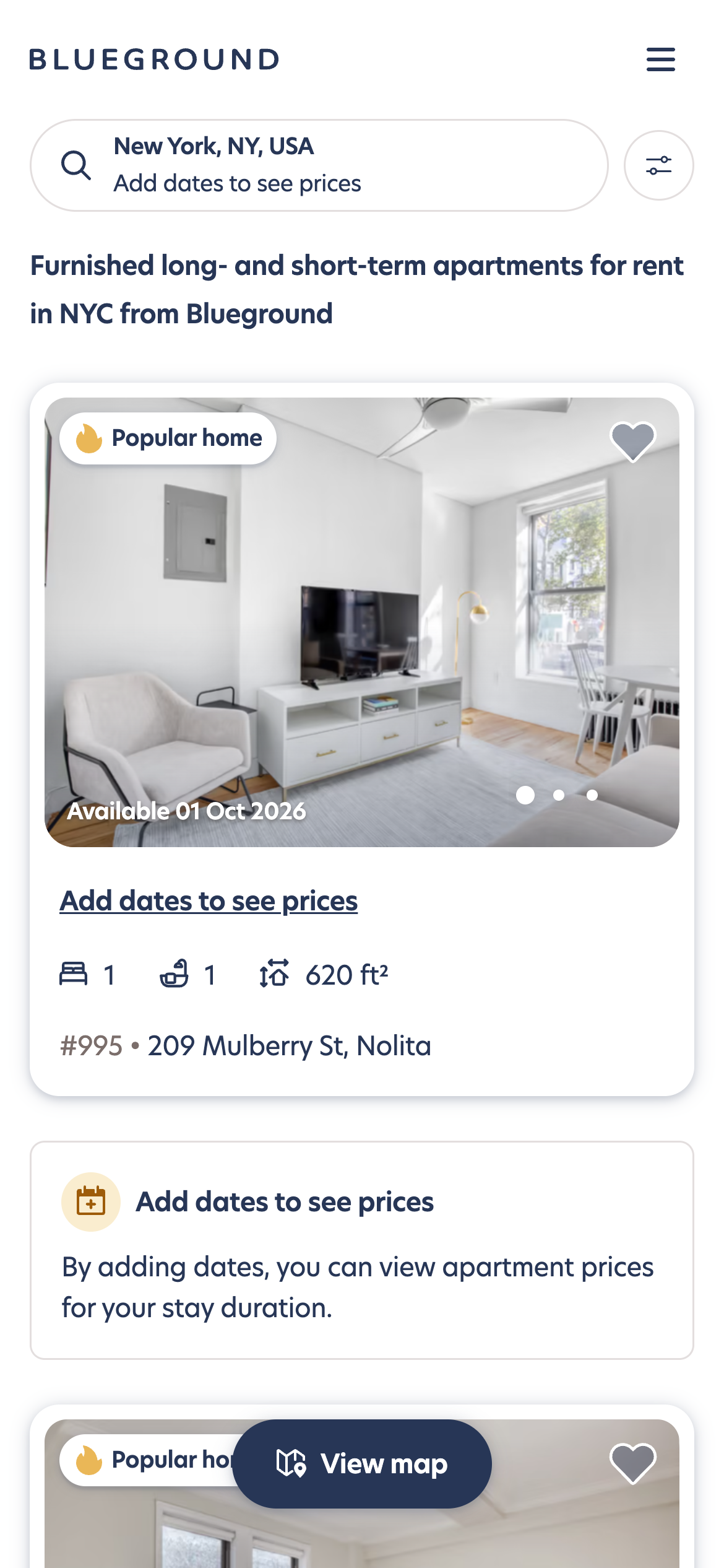 Search results on mobile, live