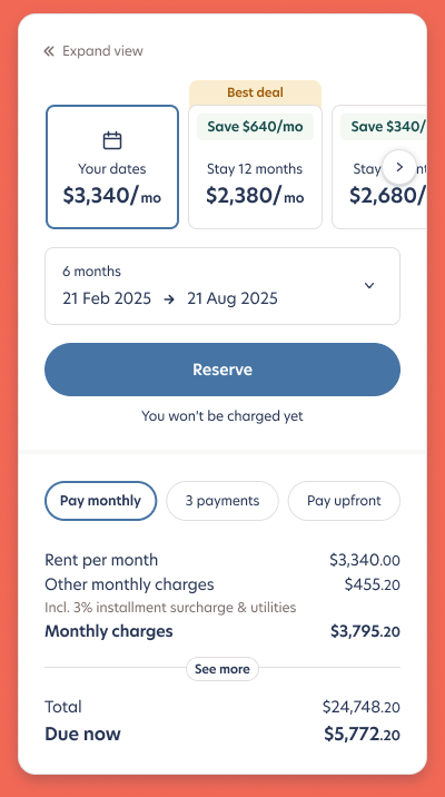 Pricing module with a monthly view