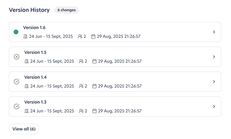 Version history of the booking